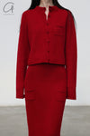 SWAYING/KNIT cashmere stand collar short cardigan SW24RE1T06 red